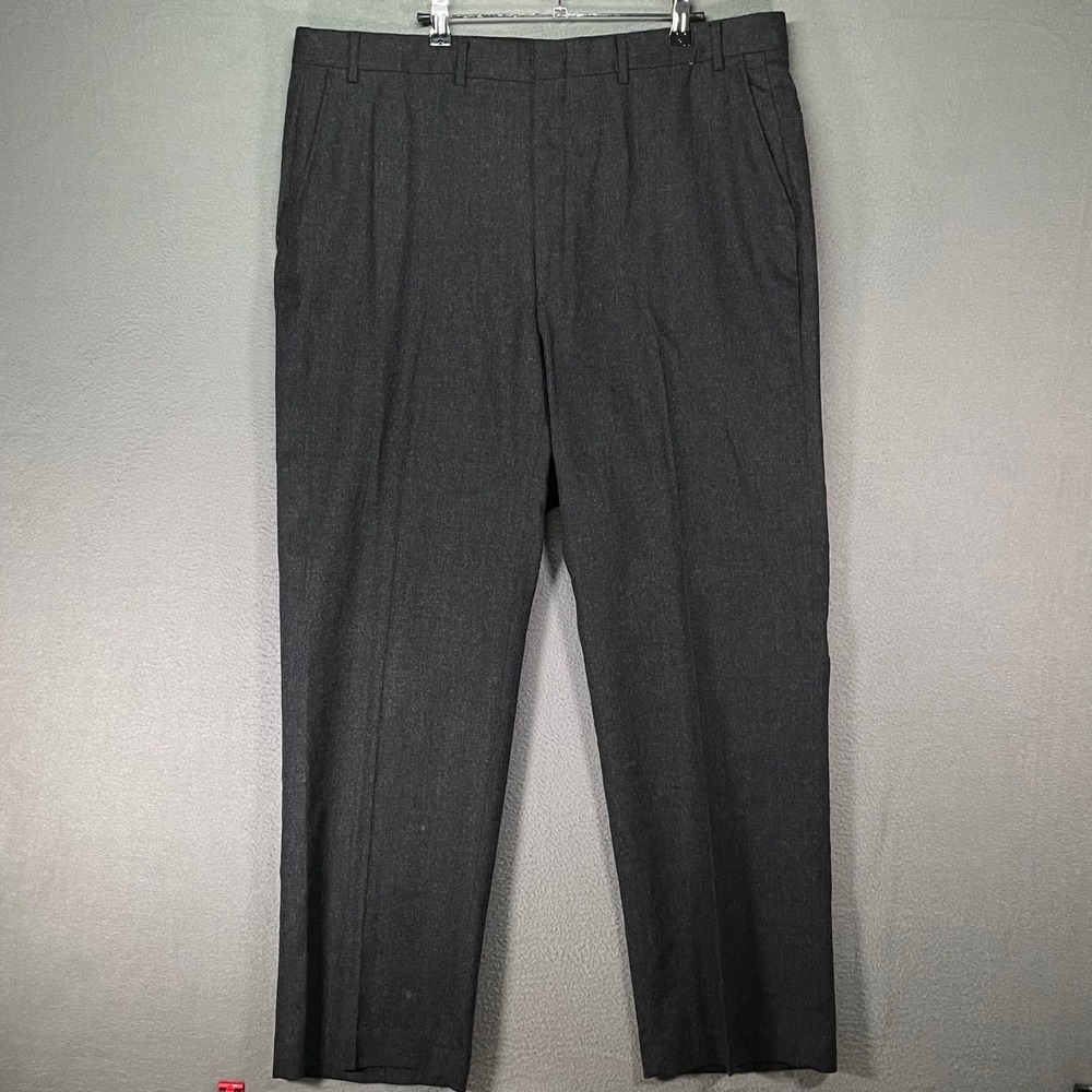 Geoffrey Beene Dress Pants Mens 40x30 Gray Pleated Wool Blend Trousers